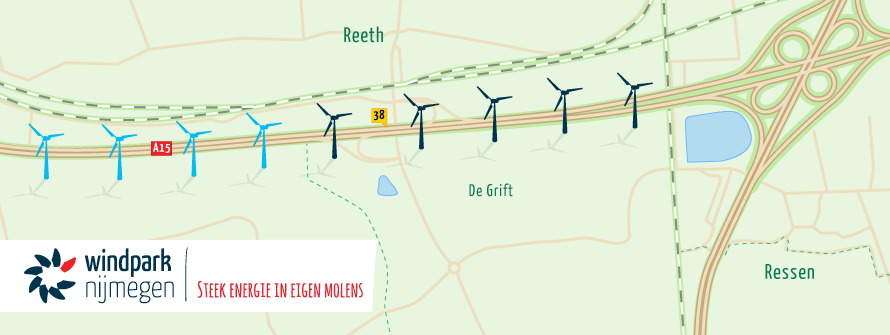 Kaartje Windpark Nijmegen A15