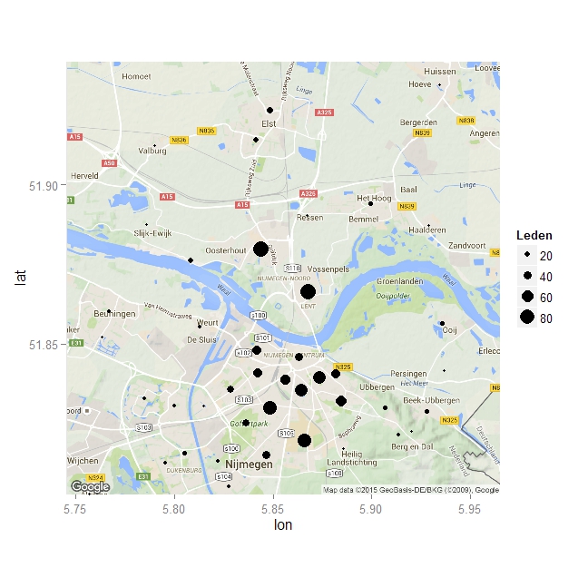 Spreiding ledenbestand WindpowerNijmegen
